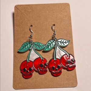 Acrylic Red Skull Cherry Earrings